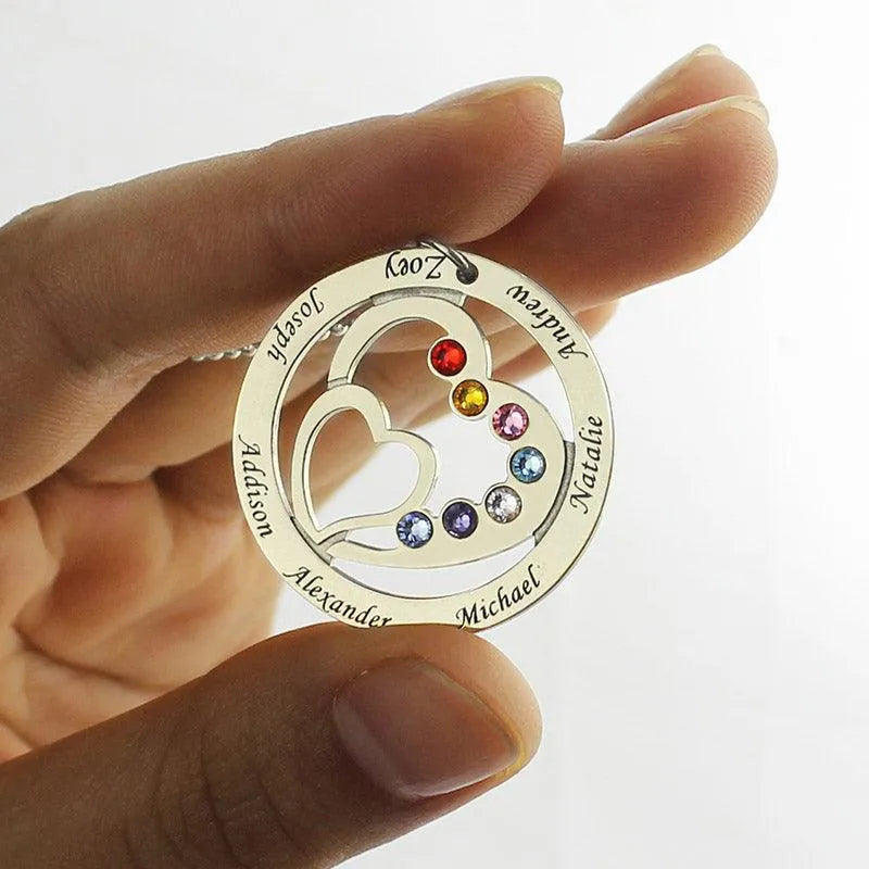 Personalized Heart in Heart Birthstone Necklace for Moms - Custom Names and Birthstones - Sterling Silver, Gold, Rose Gold Options. - Belbren