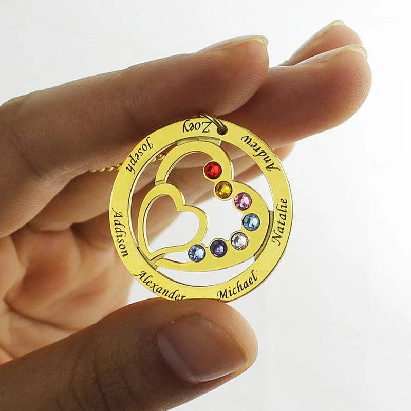 Personalized Heart in Heart Birthstone Necklace for Moms - Custom Names and Birthstones - Sterling Silver, Gold, Rose Gold Options. - Belbren