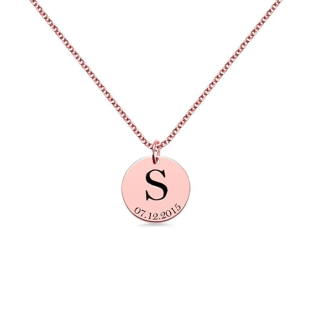 Personalized Initial and Date Disk Necklace in Silver - Belbren