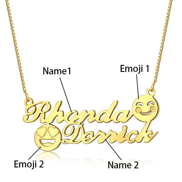 Personalized Memorial Initial Double Name Emoji Necklace Sterling Silver - Belbren