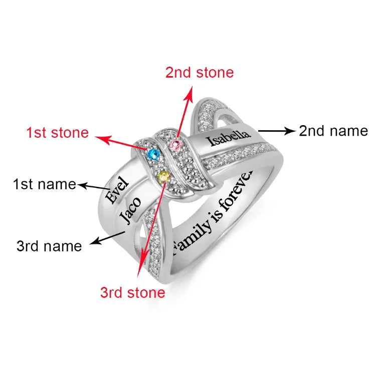 Personalized Mother's Ring with Birthstones and Engraved Names - Customizable Family Jewelry in Silver or Copper - Belbren