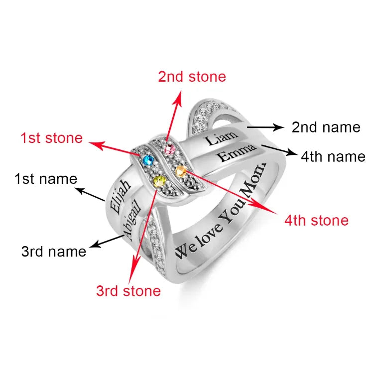 Personalized Mother's Ring with Birthstones and Engraved Names - Customizable Family Jewelry in Silver or Copper - Belbren