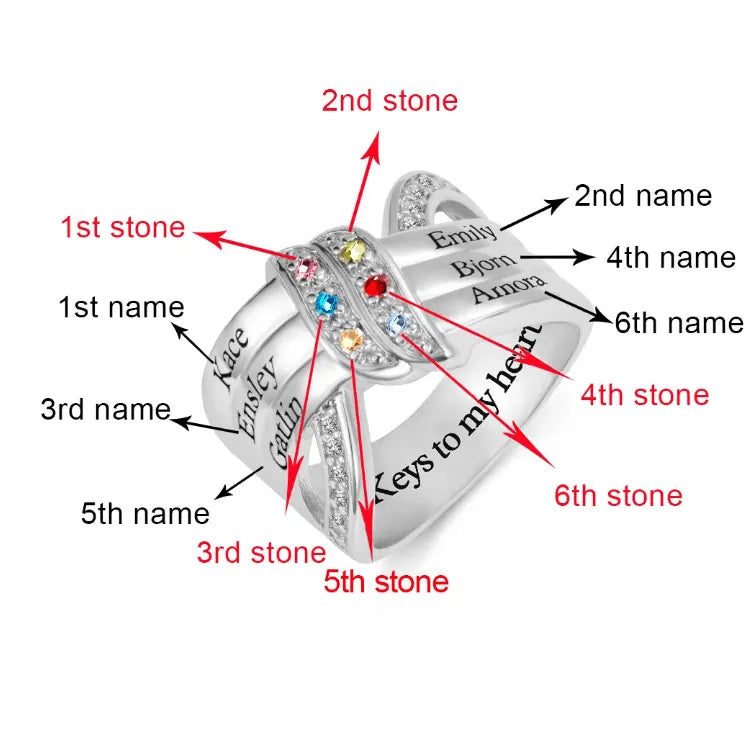 Personalized Mother's Ring with Birthstones and Engraved Names - Customizable Family Jewelry in Silver or Copper - Belbren