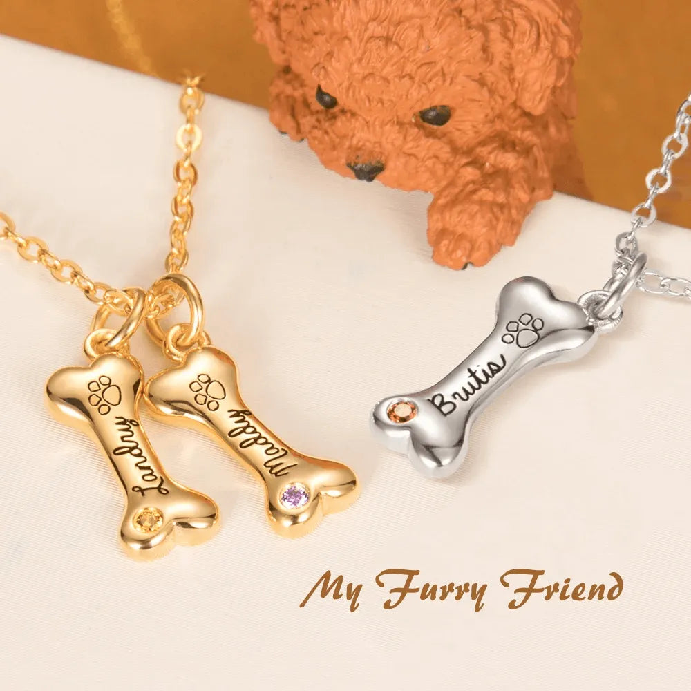 Personalized Name Dog Bone Necklace | Pet Paw Name Necklace | Custom Memorial Dog Bone Jewerly | Dog Lovers Gift - Belbren