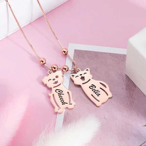 Personalized Pet Necklace with Custom Engraved Charms for Dog and Cat Lovers - Sterling Silver, Gold, Rose Gold Options - Belbren