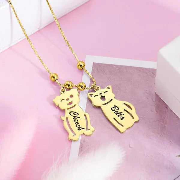 Personalized Pet Necklace with Custom Engraved Charms for Dog and Cat Lovers - Sterling Silver, Gold, Rose Gold Options - Belbren