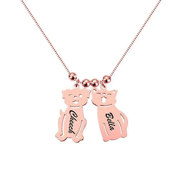 Personalized Pet Necklace with Custom Engraved Charms for Dog and Cat Lovers - Sterling Silver, Gold, Rose Gold Options - Belbren
