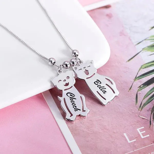 Personalized Pet Necklace with Custom Engraved Charms for Dog and Cat Lovers - Sterling Silver, Gold, Rose Gold Options - Belbren