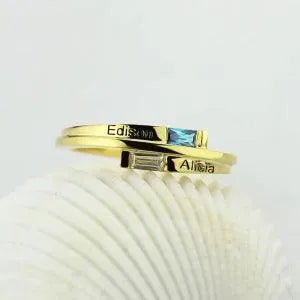 Personalized Promise Rings for Couples | Custom Engraved Name Rings with 2 Birthstones | Sterling Silver Jewelry | Couple Engagement Rings for Women - Belbren