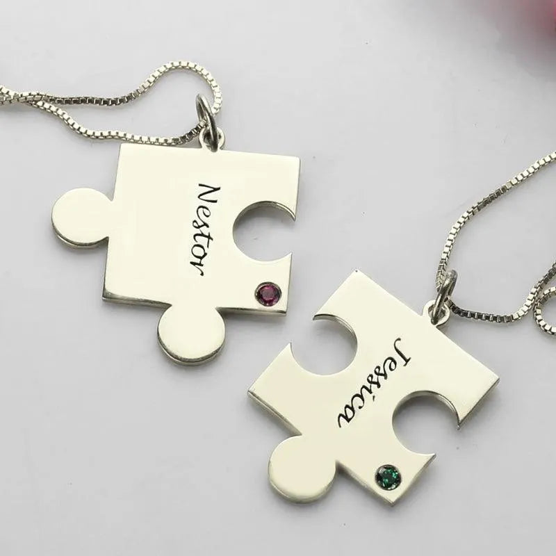 Personalized Puzzle Couple Necklace, Custom Engraved Tiny Puzzle Piece Jewelry, Mom Gift, Best Friend Gifts, Christmas Gift for Her - Belbren