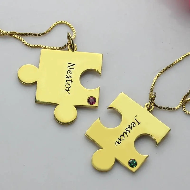 Personalized Puzzle Couple Necklace, Custom Engraved Tiny Puzzle Piece Jewelry, Mom Gift, Best Friend Gifts, Christmas Gift for Her - Belbren
