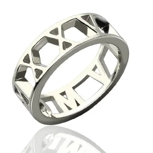 Personalized Roman Numerals Ring - Sterling Silver, Platinum, or 18K Gold Plated - Custom Date Jewelry for Engagement or Wedding - Belbren