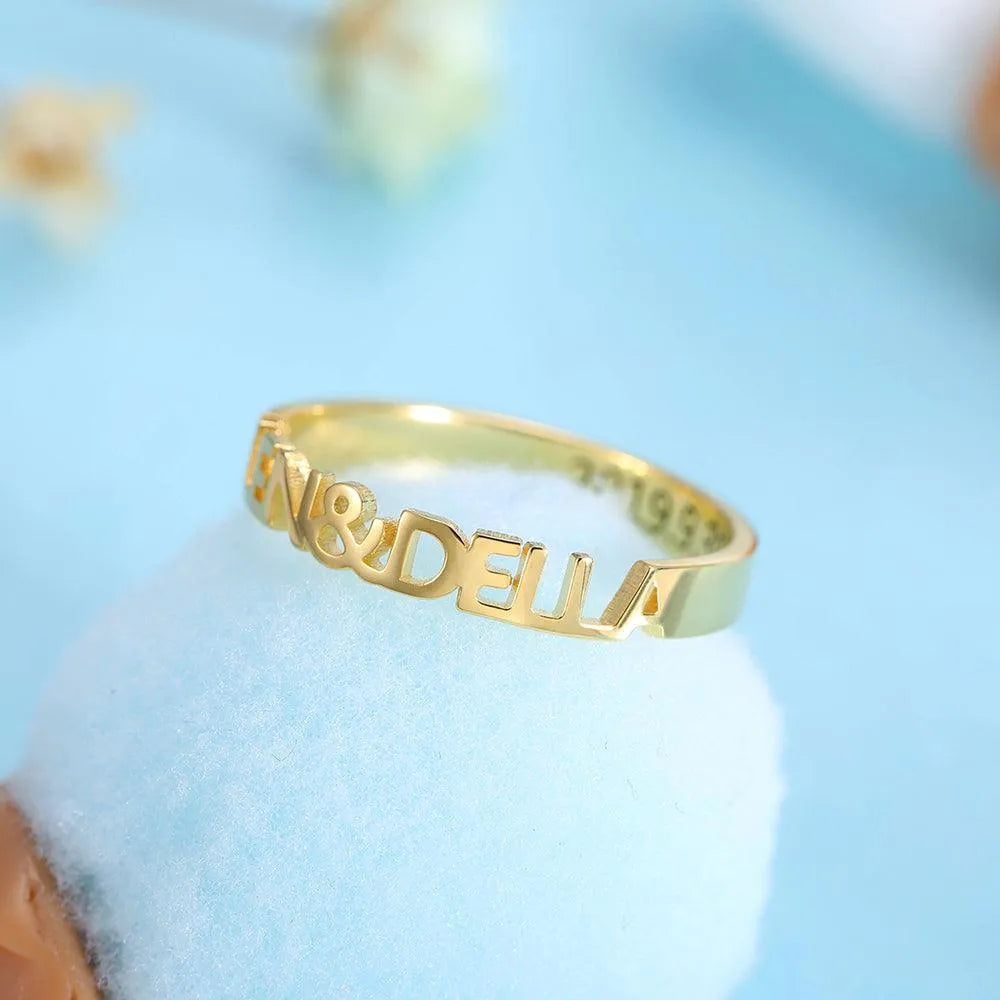 Personalized Silver, Gold, and Rose Gold Rings with Cut-Out Lettering, Customizable Name and Message, Stackable Design - Belbren