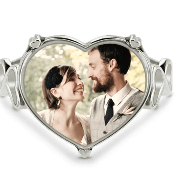 Personalized Sterling Silver Heart-Shaped Memorial Photo Ring - Customizable Picture Jewelry Gift - Belbren