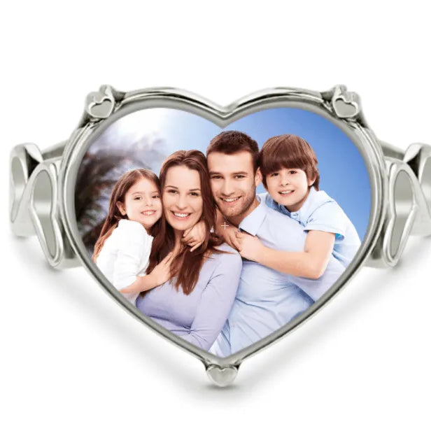 Personalized Sterling Silver Heart-Shaped Memorial Photo Ring - Customizable Picture Jewelry Gift - Belbren