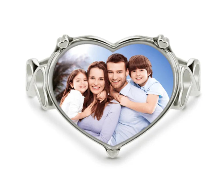 Personalized Sterling Silver Heart-Shaped Memorial Photo Ring - Customizable Picture Jewelry Gift - Belbren