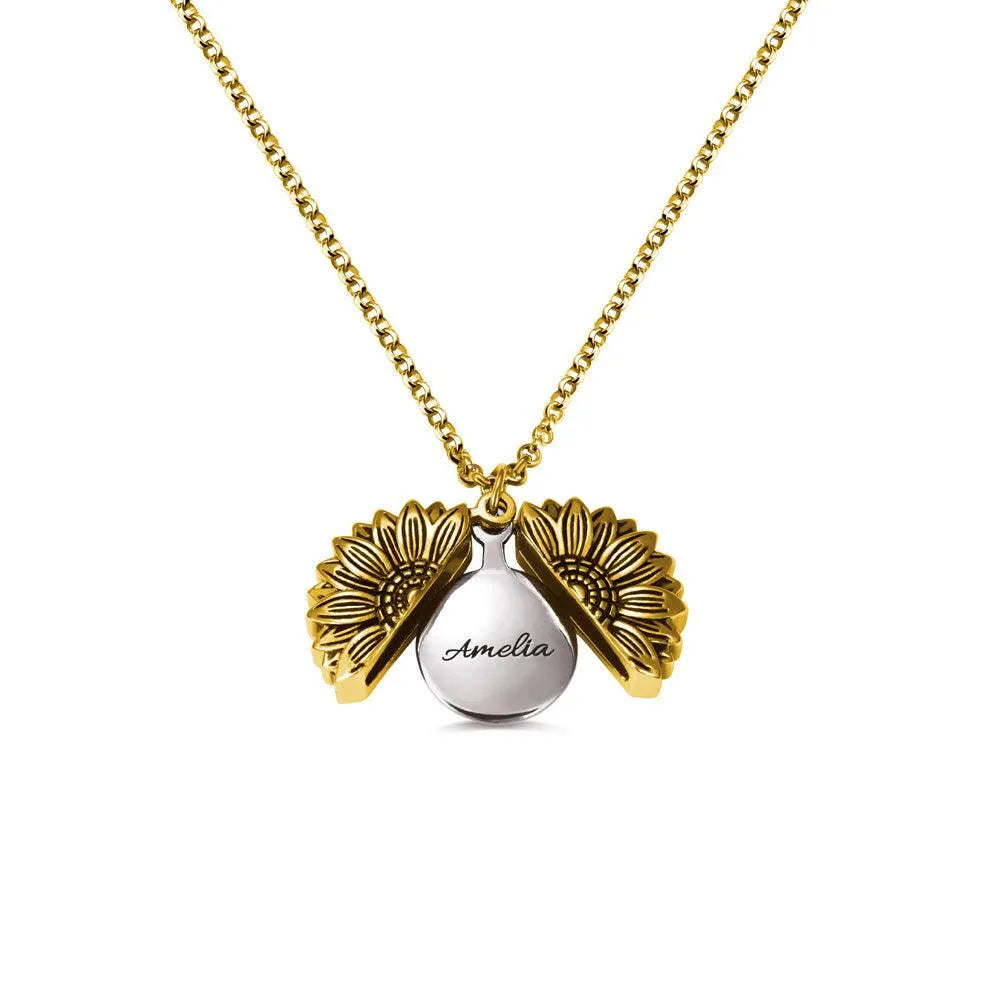 Personalized Sunflower Locket Necklace - Engravable 'You Are My Sunshine' Pendant - Perfect Gift for Birthdays & Anniversaries - Belbren