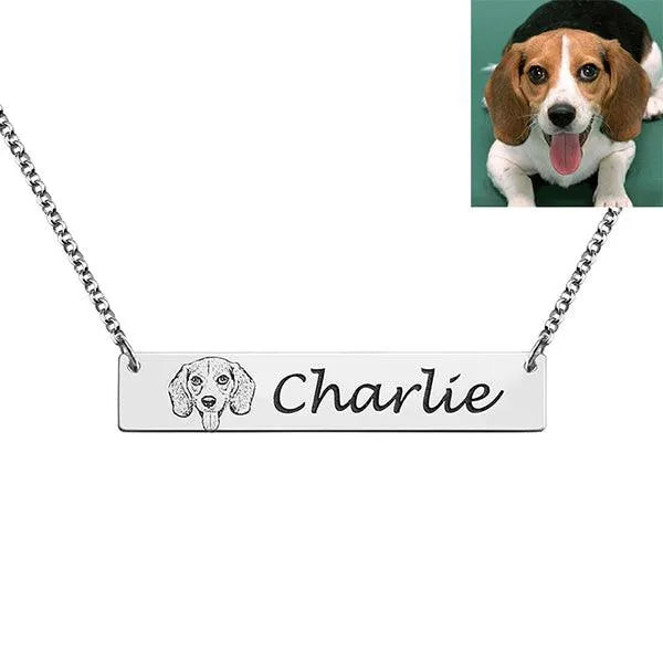 Pet Photo Bar Necklace | Gift for Dog Lover | Pet Portrait Custom Engraved | Pet Jewelry Personalized Gift | Pet Memorial Gift - Belbren