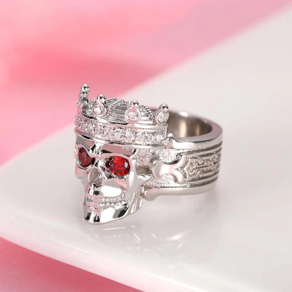 Skeleton King Crown Ring - Customizable Sterling Silver or Copper with Optional 18K Gold, Black, or Platinum Plating - Belbren