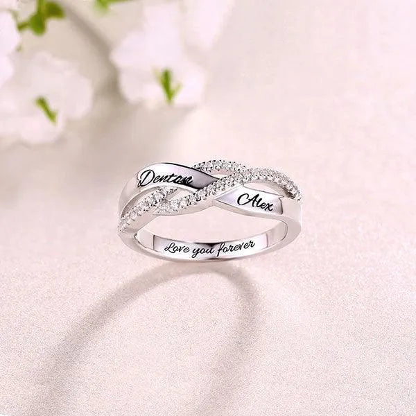 Sterling Silver Infinity Twist Ring with Simulated Diamonds - Personalized Promise Ring for Mother, Girlfriend, Couples, Anniversary Gift - Belbren