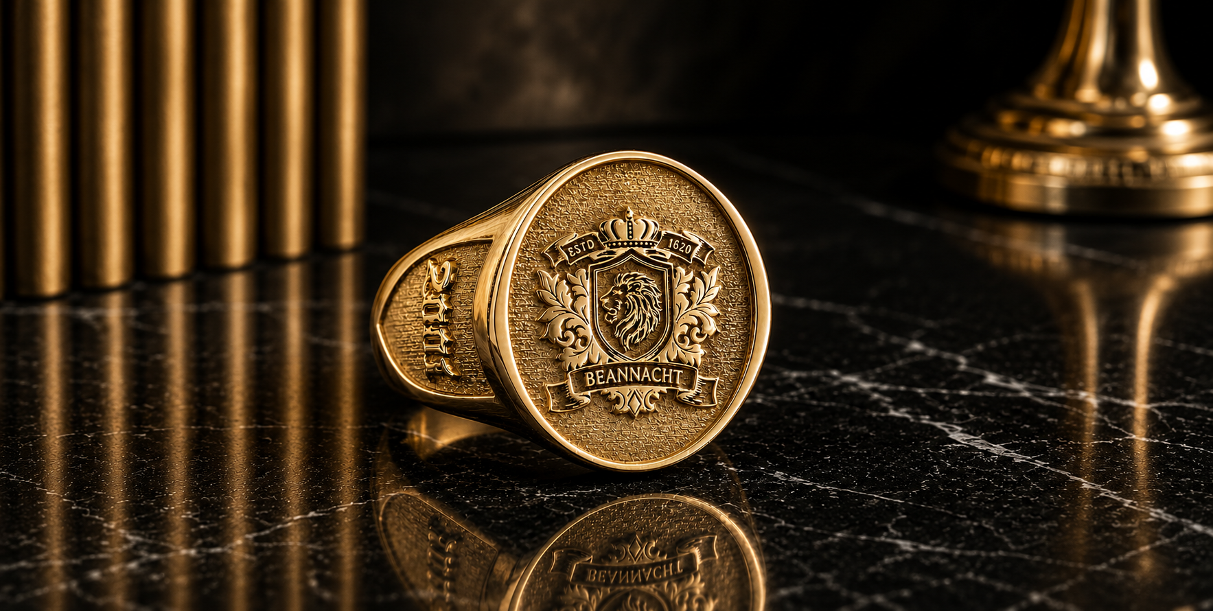 Custom family crest gold signet ring