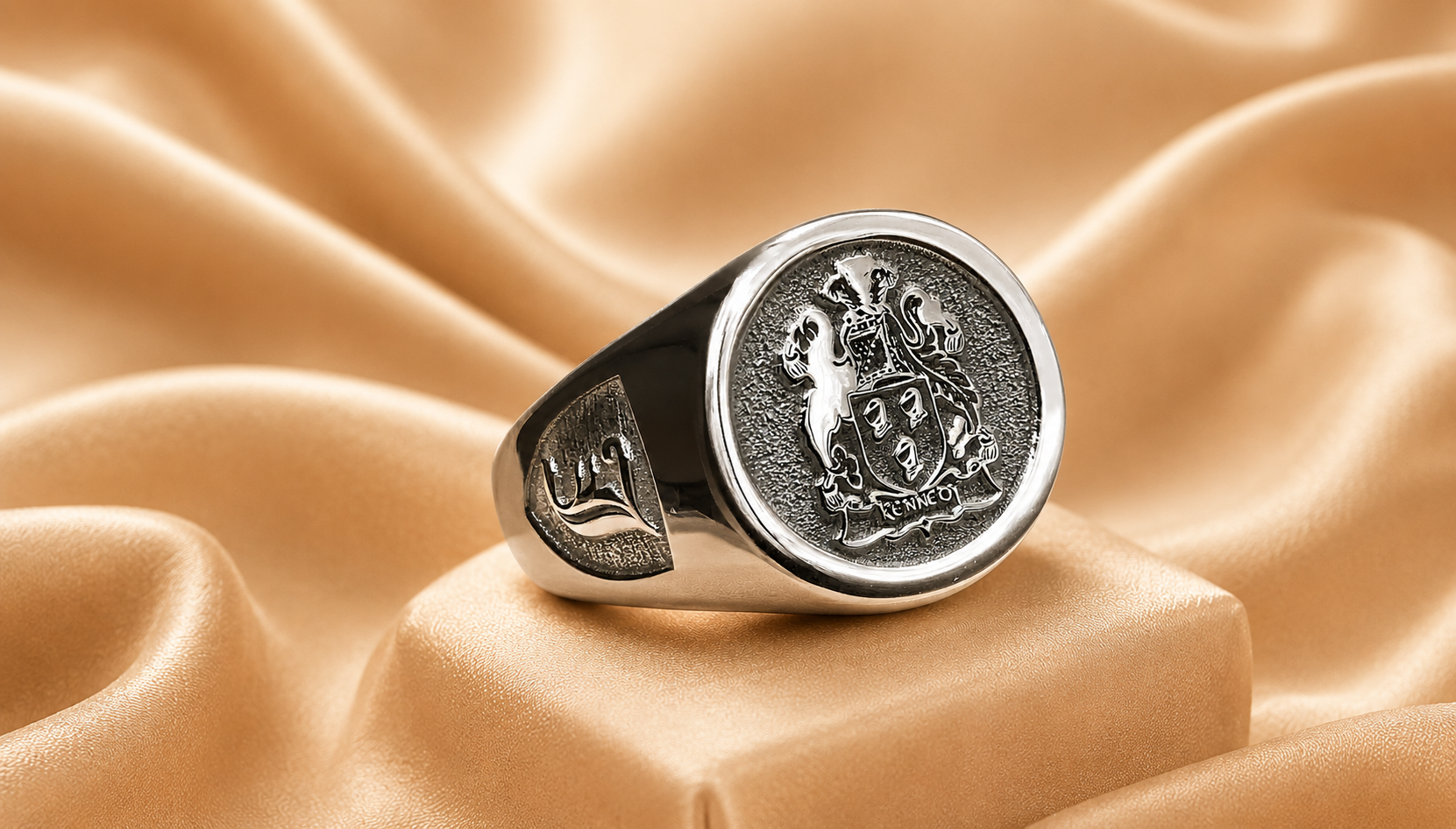 Silver family crest signet ring