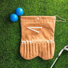 Golf ball sack open showing storage for golf balls and tees