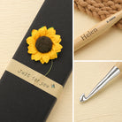 Sunflower gift box with personalized crochet hook details