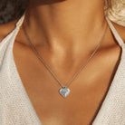 Personalized heart photo locket necklace worn on neck