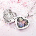 Personalized unicorn locket opened to show custom photo inside