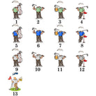 Male cartoon golfer character options for personalized golf ball sack