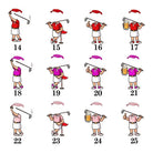 Female cartoon golfer character options for custom golf ball bag