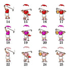 Personalized female cartoon golfer character design options for golf ball bag