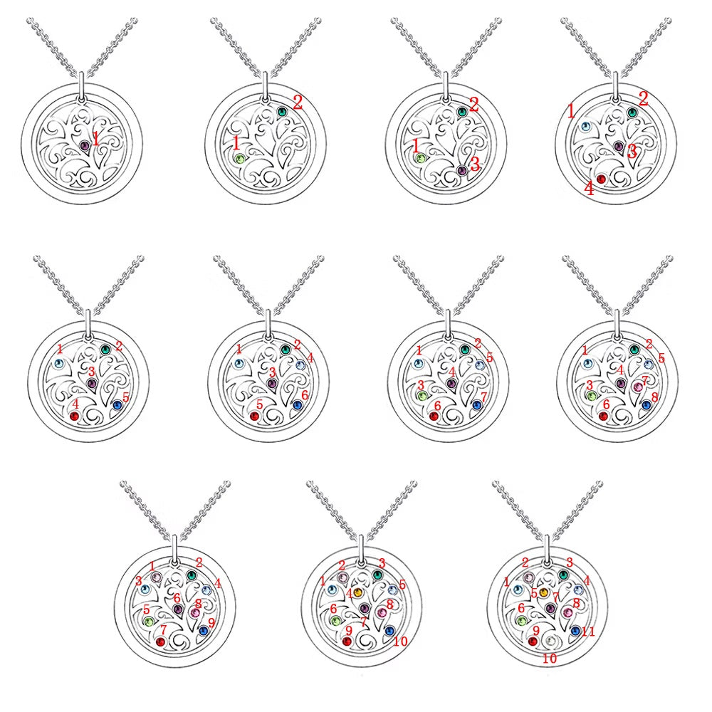Heart family tree necklace birthstone options for personalized family jewelry