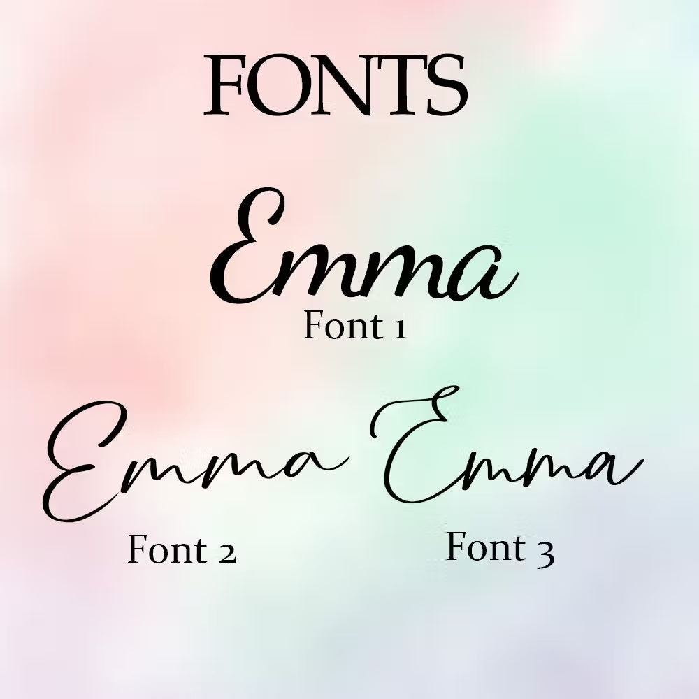 Personalization font choices for custom names on the tumbler carrier bag