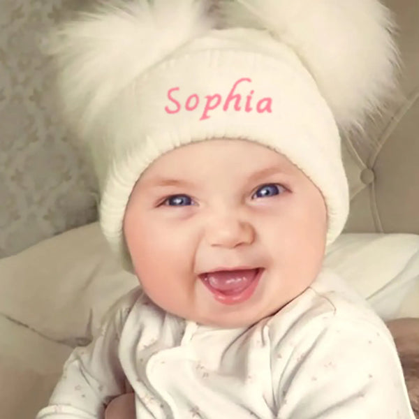 Personalized Name Pompom Baby Hat - Customized Winter Beanie for Newborns & Kids - Unique Infant Headwear