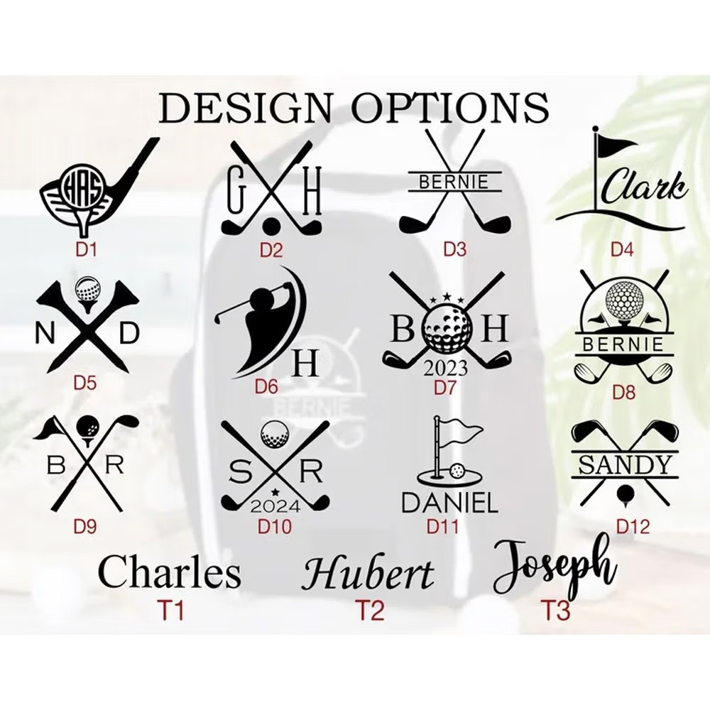Golf embroidery design and monogram options for personalized golf shoe bag