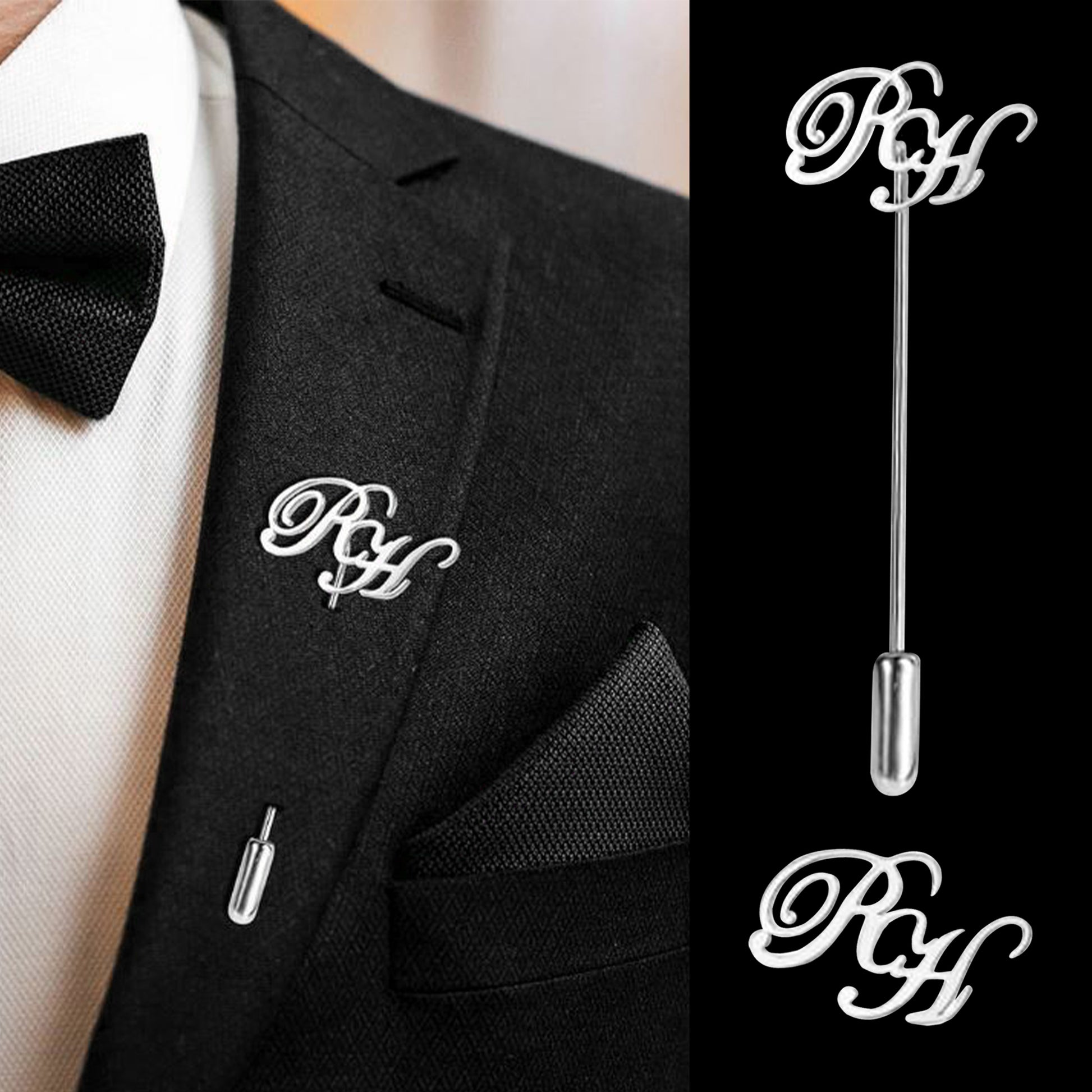 Custom Initial & Name Lapel Pin - Elegant Groom and Groomsmen Gift