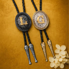 Custom bolo ties with engraved initials L and G, personalized jewelry for special occasions