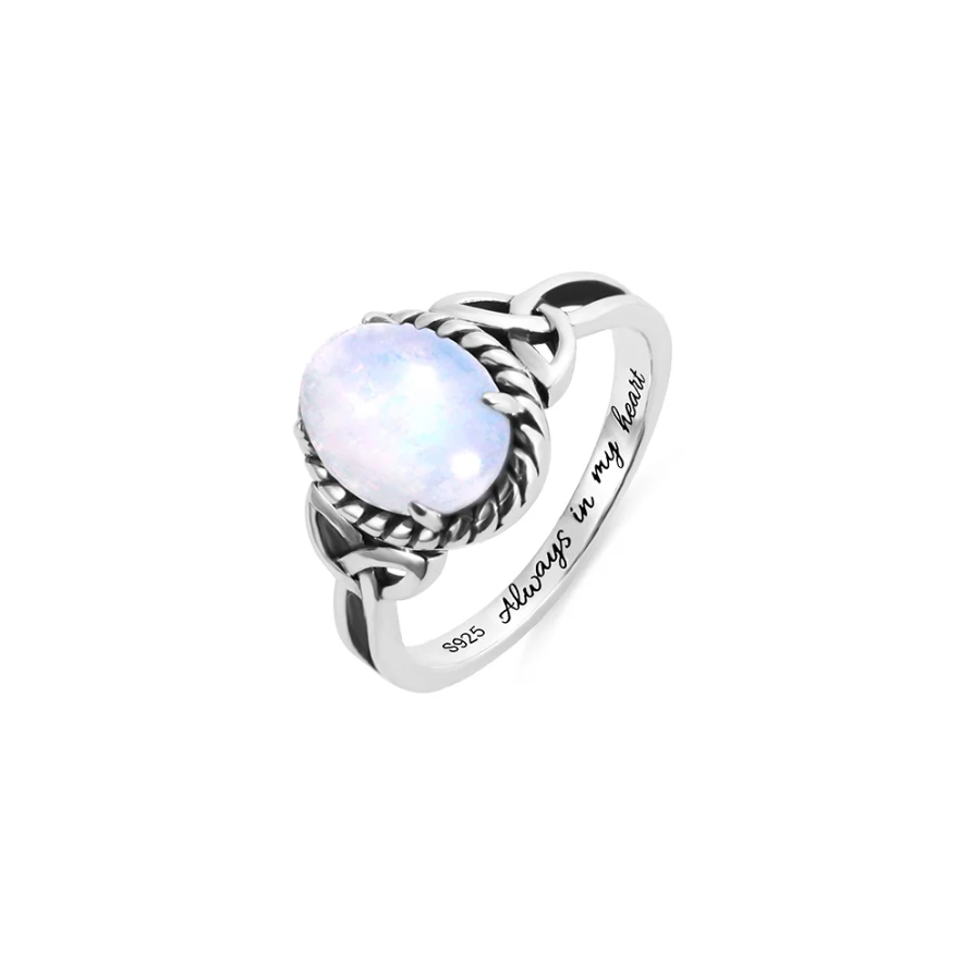 Rainbow Moonstone Ring | Natural Rainbow Silver Moonstone Rings for Women | Celtic knots Moonstone Promise ring | Aurora Moonstone Wedding Ring
