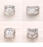 Sterling Silver Monogram Ring - Custom Initials, Stackable Design in Heart, Square, or Round - Elegant Women's Jewelry