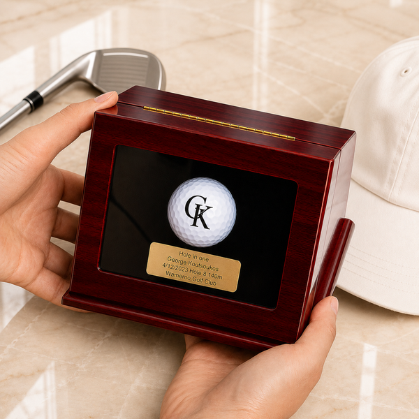 Personalized Golf Ball Display Case with Engraved Plaque | Hole in One Golf Gift
