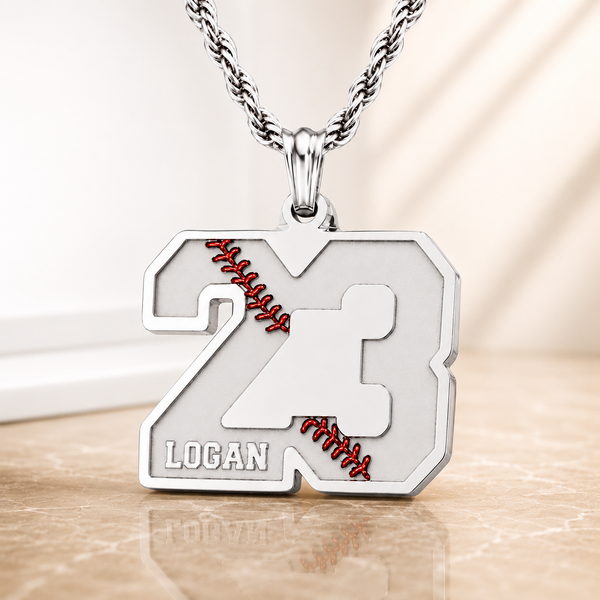 Personalized Baseball Number Necklace with Name