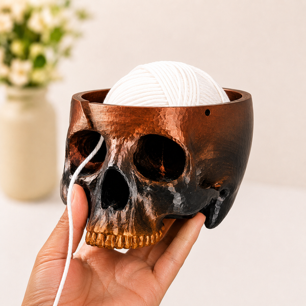 3D Printed Skull Yarn Bowl Holder for Knitting & Crochet, Gothic Yarn Storage Organizer, Gift for Knitters & Crocheters