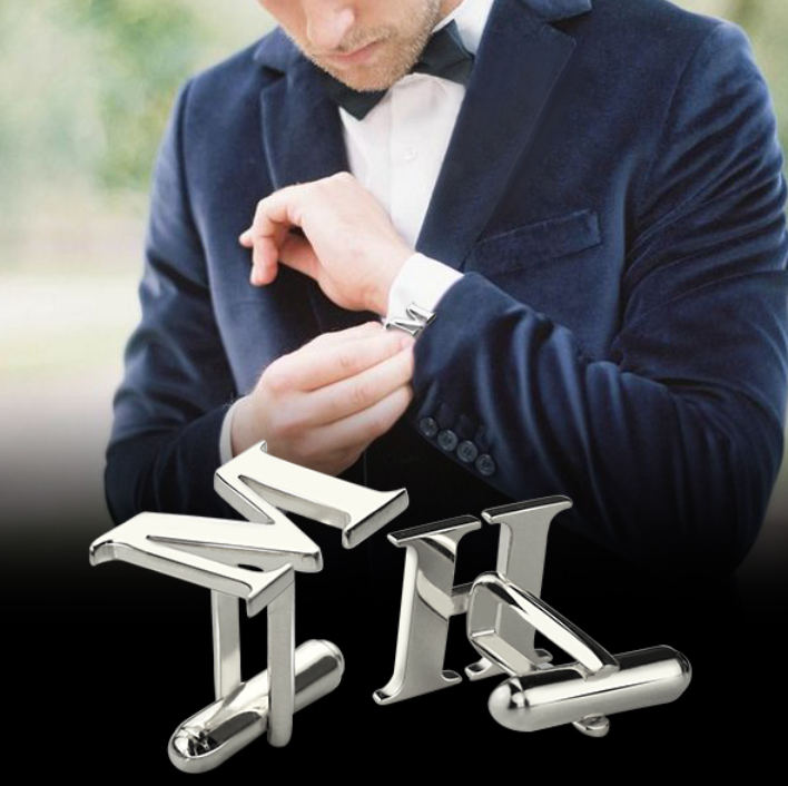 Custom Initial Cufflinks - Sterling Silver, Gold & Stainless Steel - Elegant Personalized Gift for Men