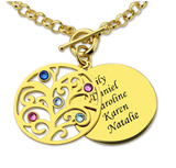 Sterling Silver Family Tree Birthstone Bracelet - Custom Engraved Names & Gemstones - Elegant Jewelry Gift