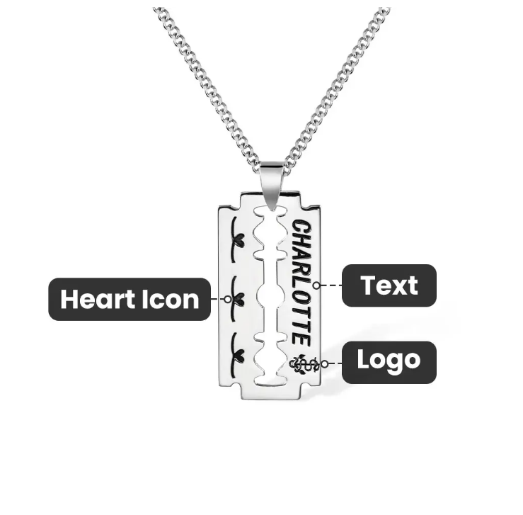 Personalized Engraved Razor Blade Necklace - Custom Name & Date Pendant, Men's Hip-Hop Style Jewelry, Ideal for Birthday, Anniversary, Father's Day Gift