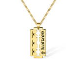 Personalized Engraved Razor Blade Necklace - Custom Name & Date Pendant, Men's Hip-Hop Style Jewelry, Ideal for Birthday, Anniversary, Father's Day Gift