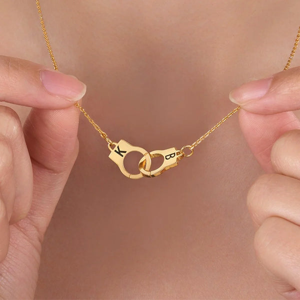 Personalized Couples Handcuff Infinity Necklace with Initials | Custom Gift for Him and Her