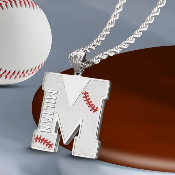 Personalized Baseball Necklace - Custom Initial & Name Pendant for Sports Fans - Stainless Steel, Gold, Rose Gold, Black Plated - Belbren